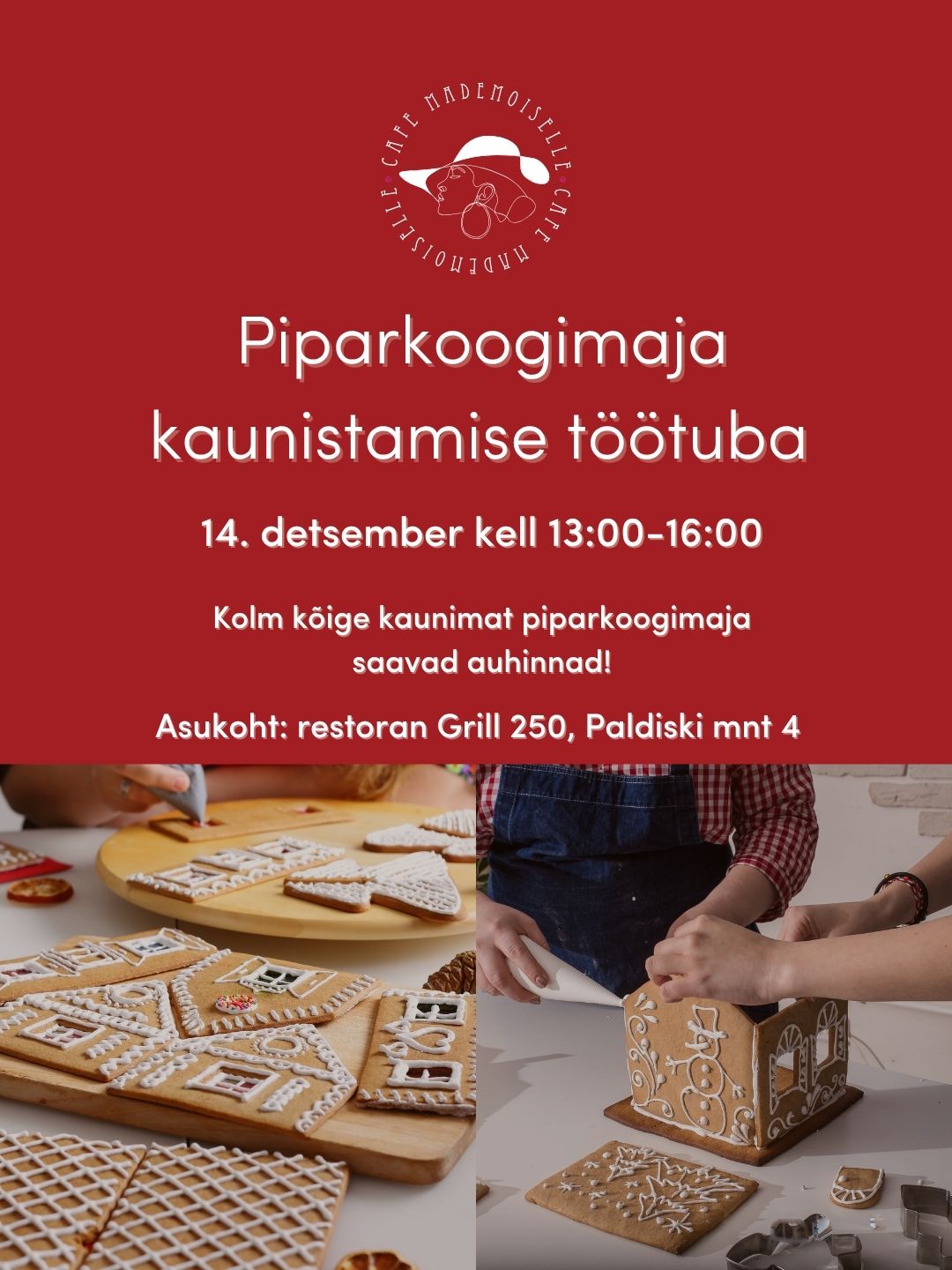 pirakoogimaja töötuba, cafe mademoiselle, people making a gingerbread house, christmas